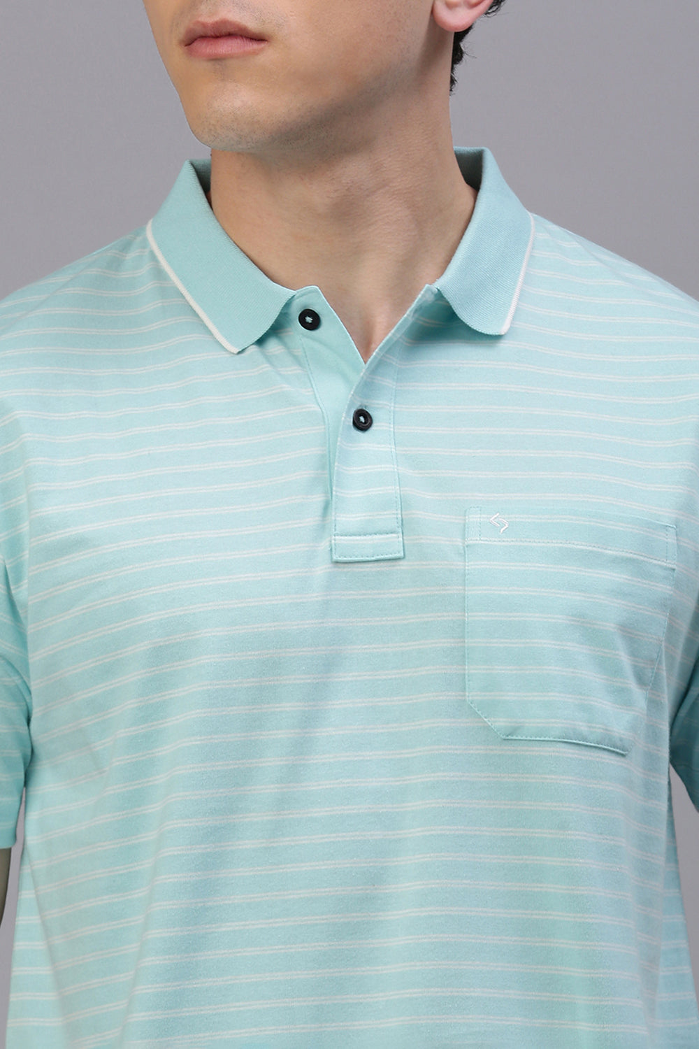 Classic Polo Men's Half Sleeve Light Green/White Polo Neck Authentic Fit Striped T-Shirt | FEEDERS - 273 A AF P