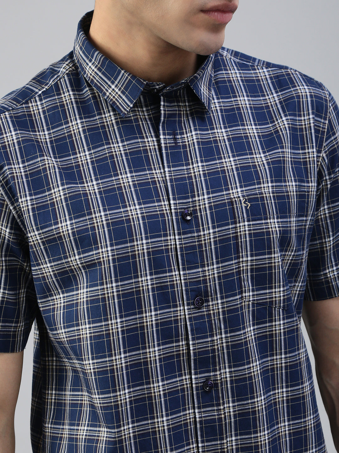 Classic Polo Men's Half Sleeve Blue/White Polo Neck Slim Fit Checked Shirt||SQ1-CL-64 A-HS-CHK-SF