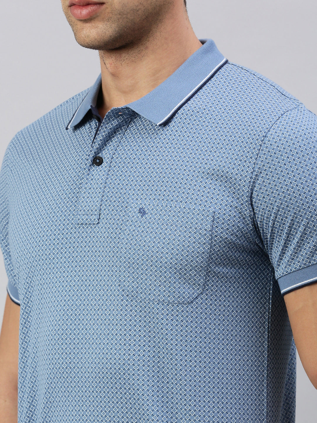 Classic Polo Men's Half Sleeve Blue Polo Neck Cotton Slim Fit T Shirt | BELLO - 291 B SF P