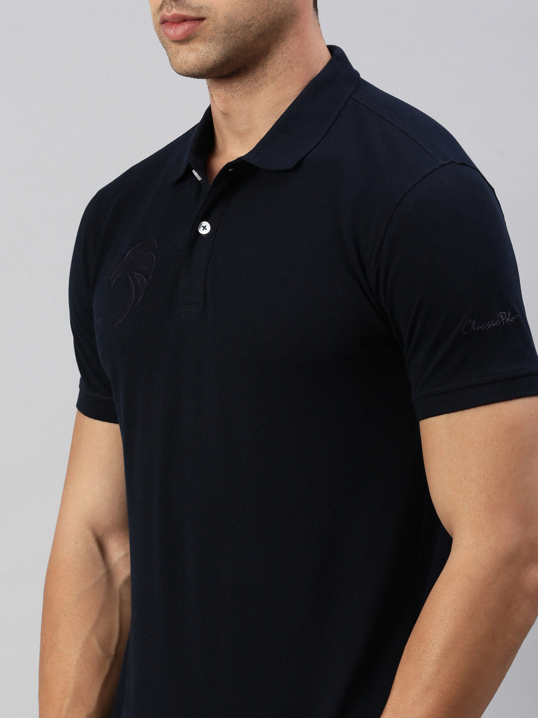 Classic Polo Men's Half Sleeve Navy Blue Polo Neck Cotton Slim Fit T Shirt | PRM - 803 B SF P