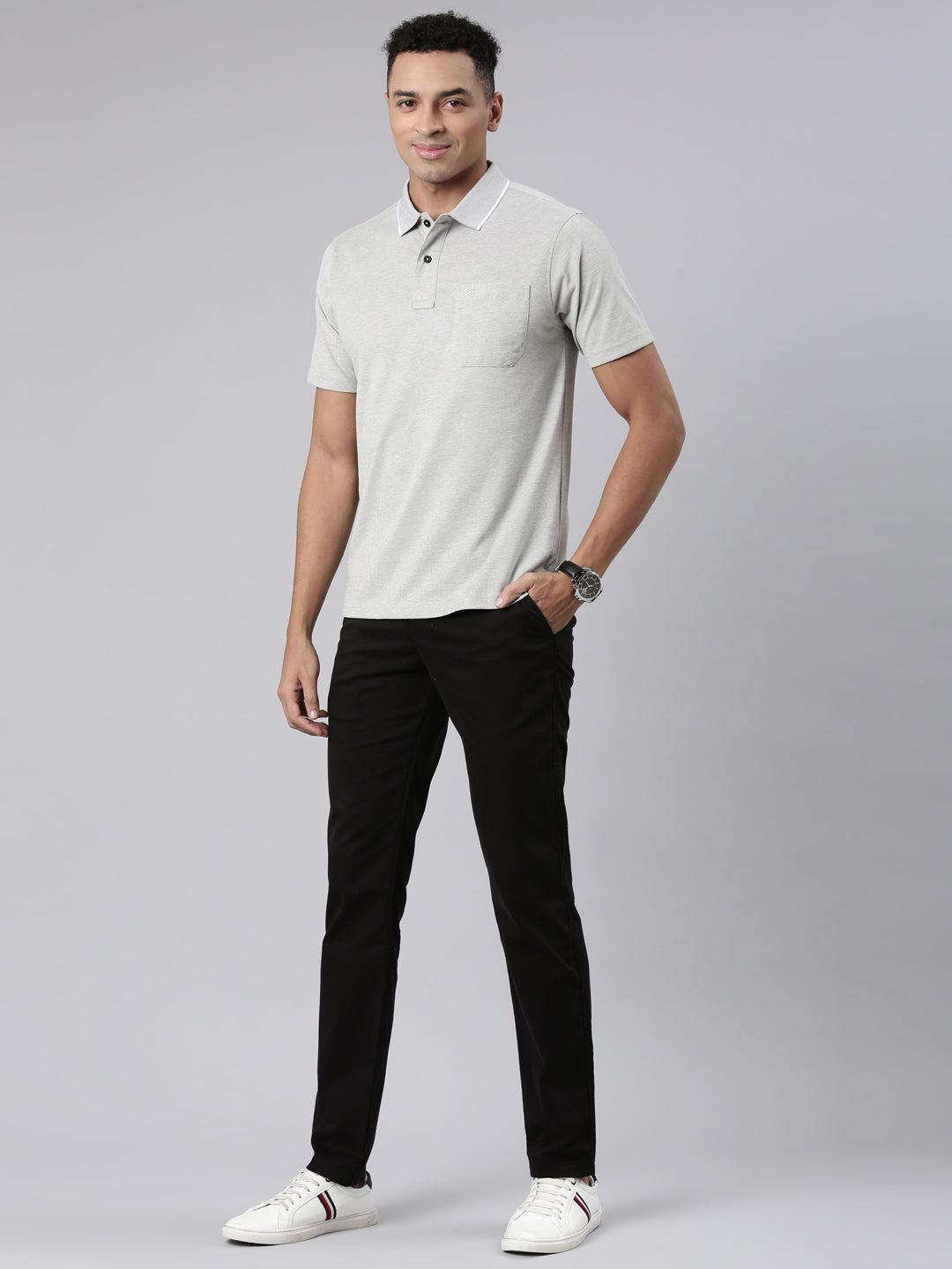 Classic Polo Men's Half Sleeve Grey Polo Neck Cotton Blend Authentic Fit T-Shirt | SWAY POLO - 01 A AFA P