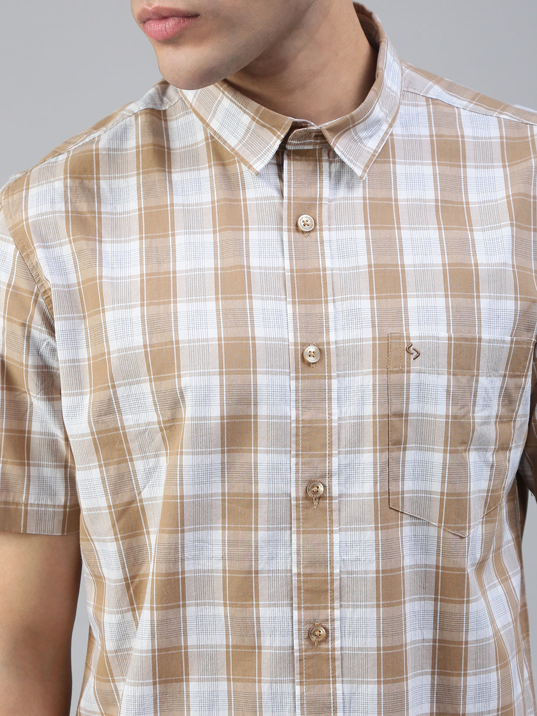 Classic Polo Men's Half Sleeve Mustard/White Polo Neck Slim Fit Checked Shirt||SQ1-CL-62 B-HS-CHK-SF