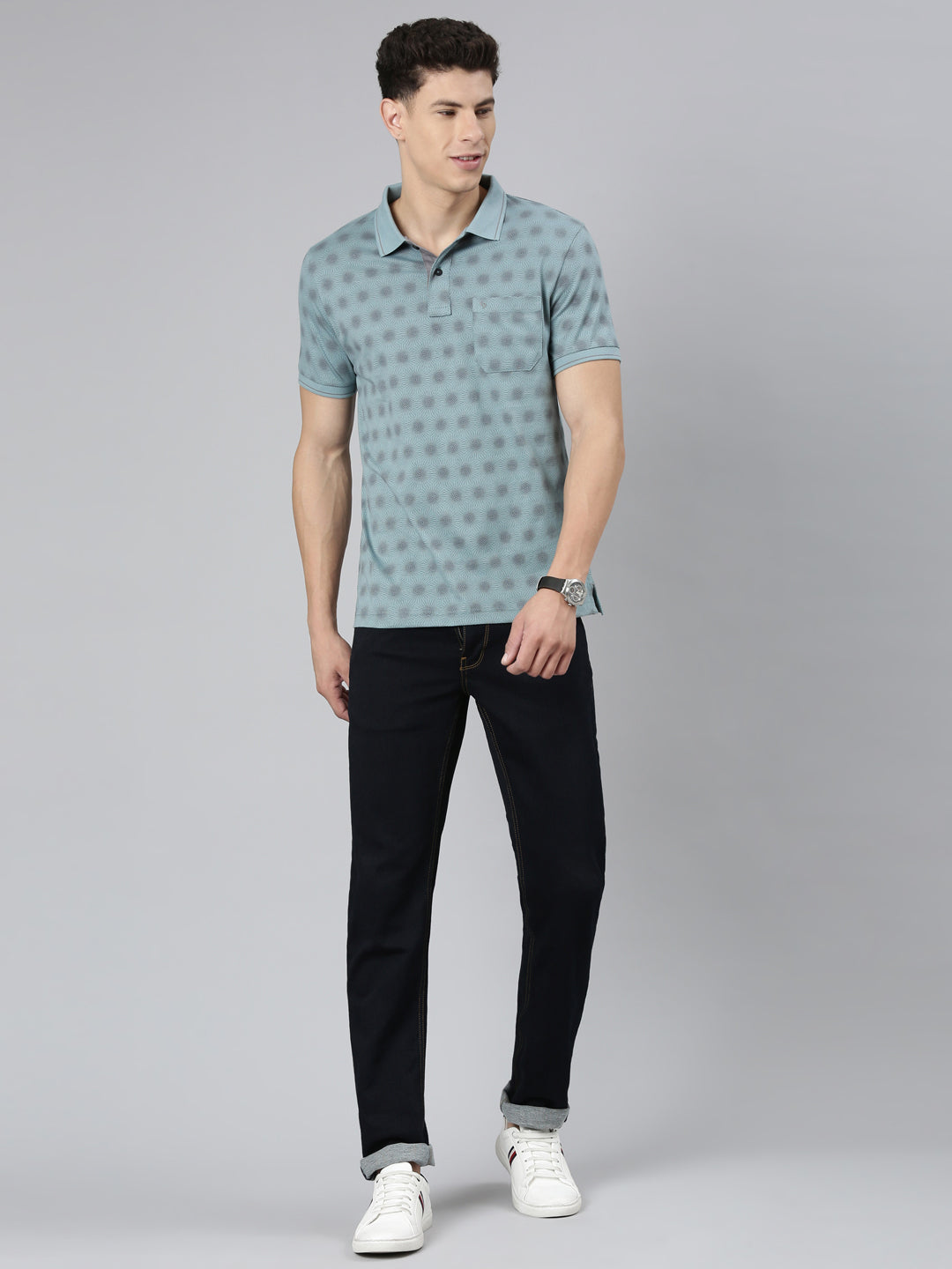 Classic Polo Mens Aop Lt.Green Polo Neck Slim Fit T-Shirt | BELLO - 271 B SF P
