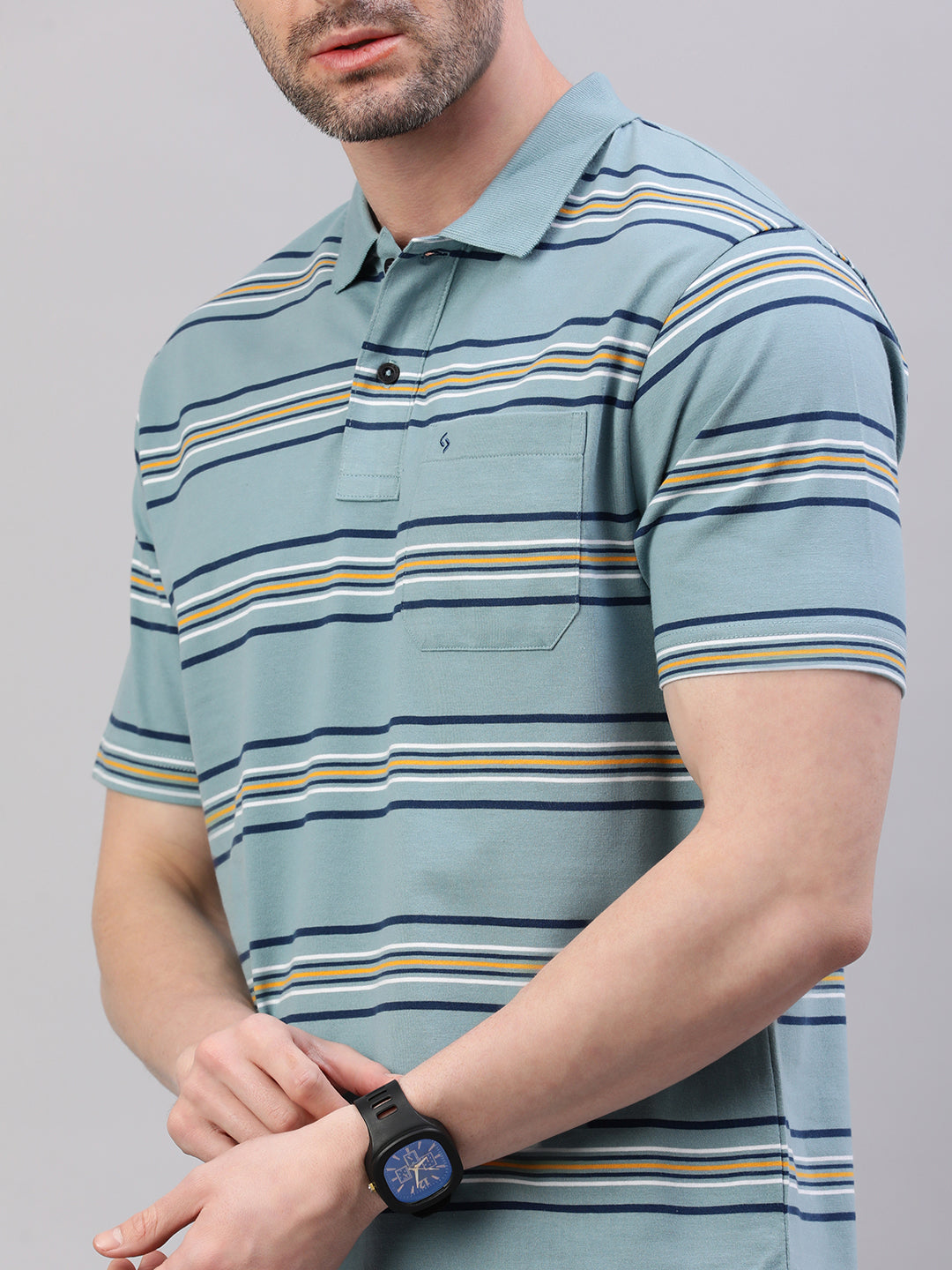 Classic Polo Men's Half Sleeve Multicolor Polo Neck Authentic Fit Striped T-Shirt||AVON - 608 B AF P