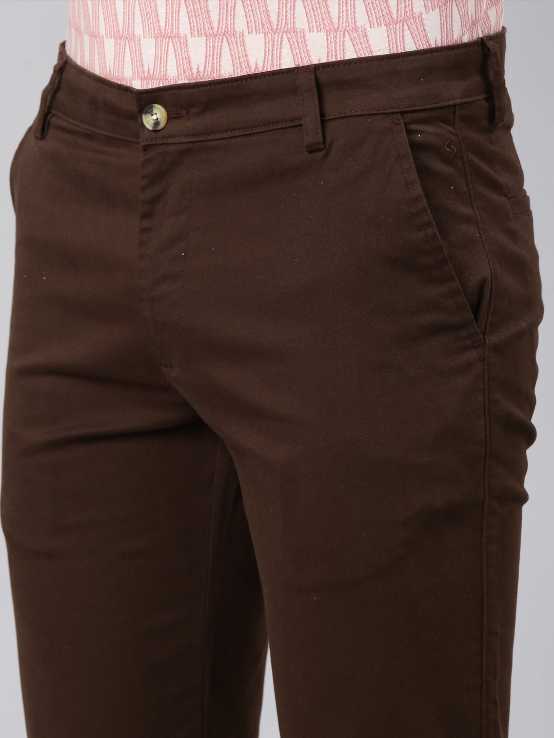Classic Polo Men's Dark Brown Cotton Lycra Moderate Fit Trousers | TRS-CHINO-D.COF MF LY