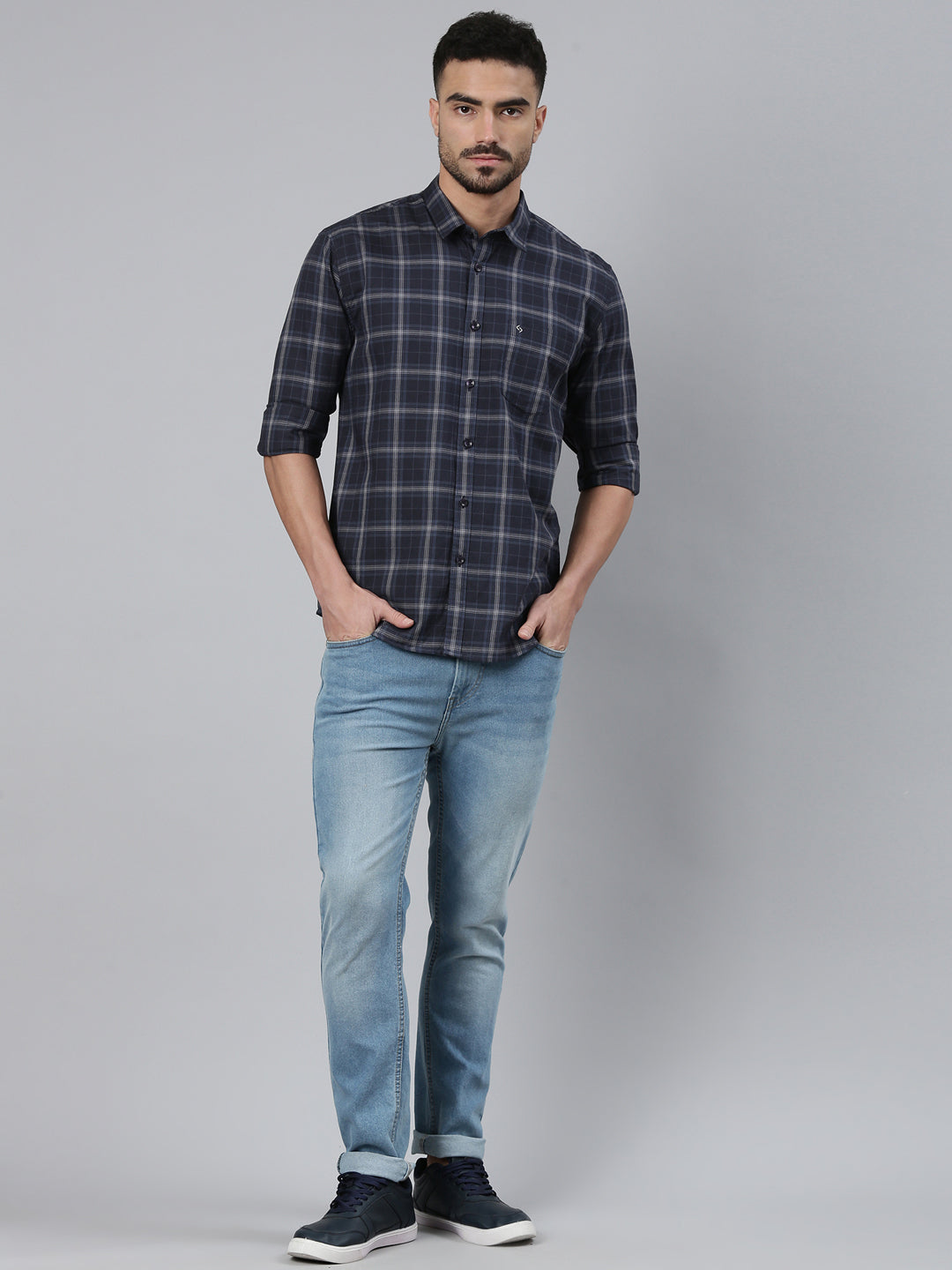 Classic Polo Men's Multicolor Polo Neck Checked Cotton Slim Fit Woven Shirt | LSHQ2-118 B-FS-CHK-SF