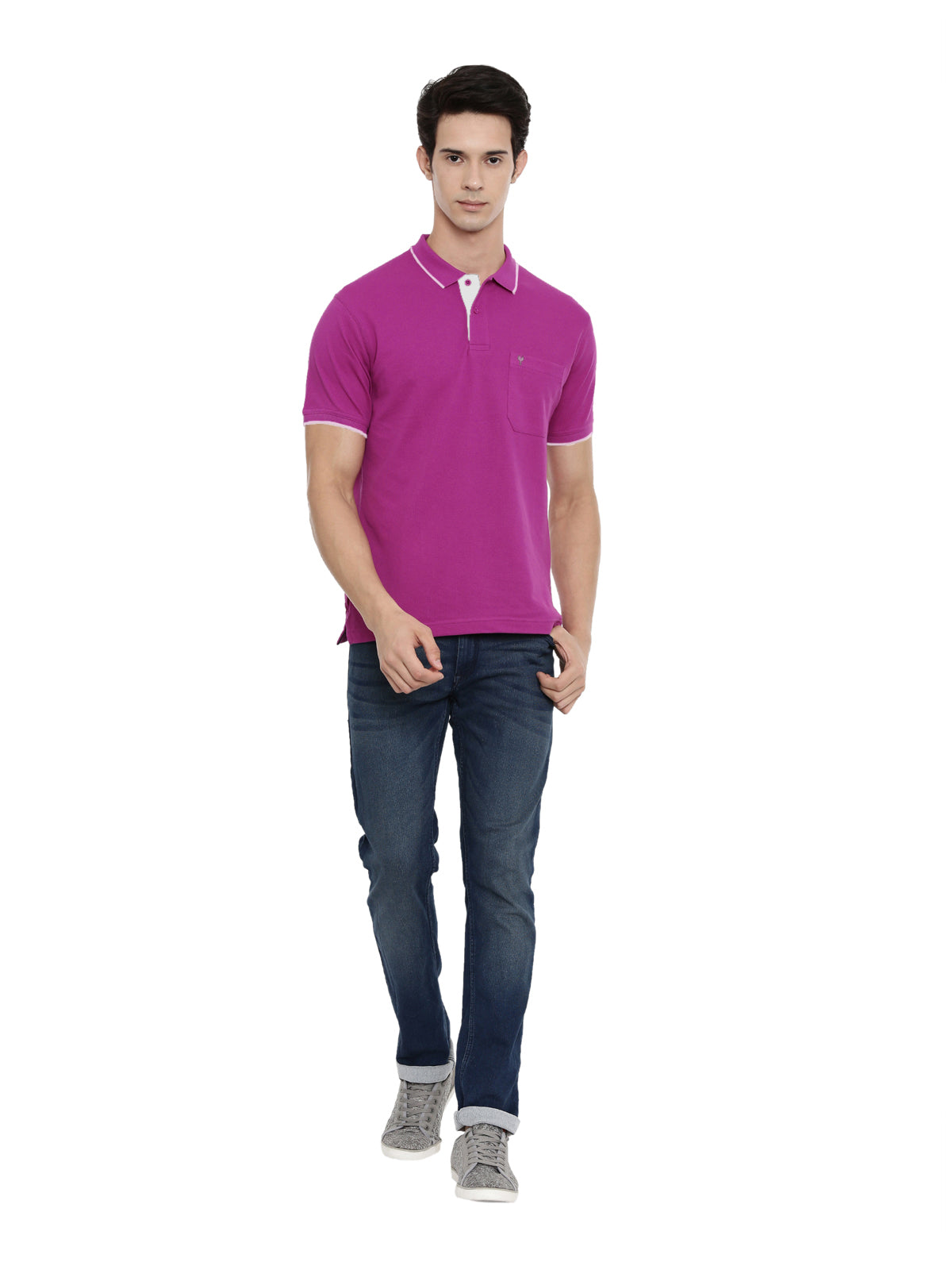 Classic Polo Men's Purple Solid Polo Authentic Fit T-shirt | 4SSN 218