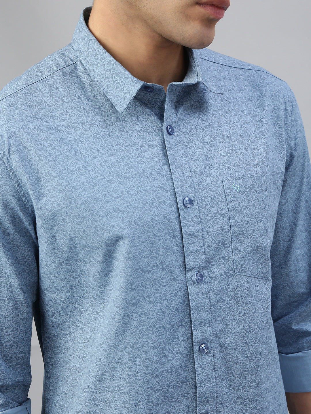 Classic Polo Men's Full Sleeve Blue Polo Neck Slim Fit All Over Print Shirt||SP2-CL-79 B-FS-PRT-SF