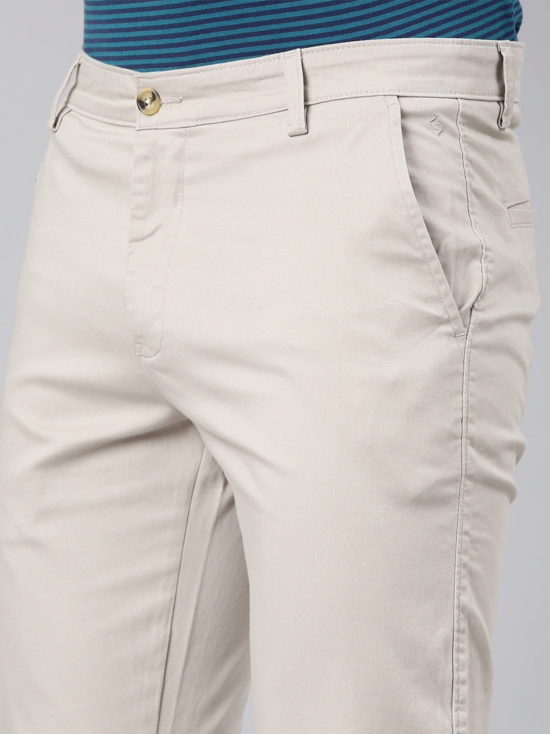 Classic Polo Men's Lt.Grey Cotton Lycra Moderate Fit Trousers | TRS-CHINO-L.GRY MF LY