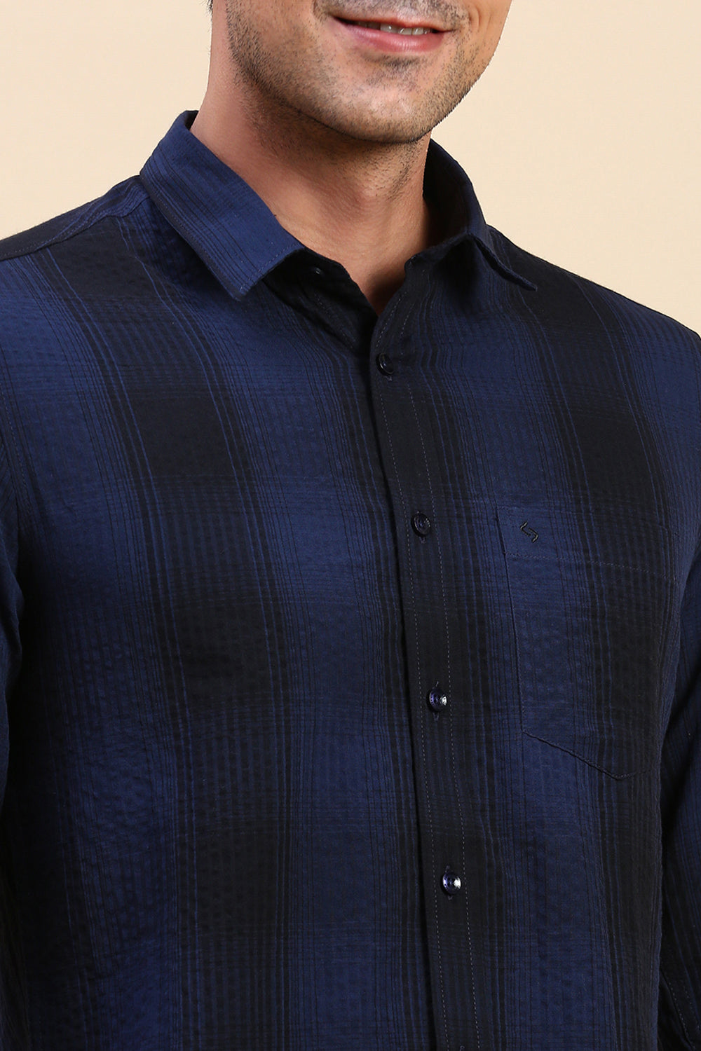 Classic Polo Men's Full Sleeve Blue/Black Polo Neck Slim Fit Checked Shirt | SP2-EL-20 A-FS-CHK-SF