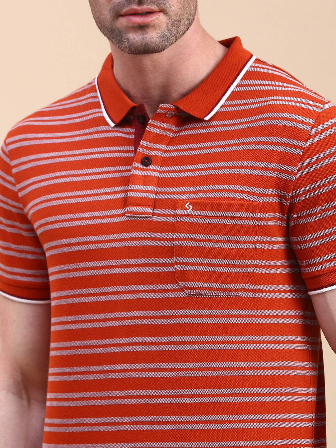Classic Polo Men's Half Sleeve Red Polo Neck Slim Fit Striped T-Shirt||ADORE - 237 A SF P