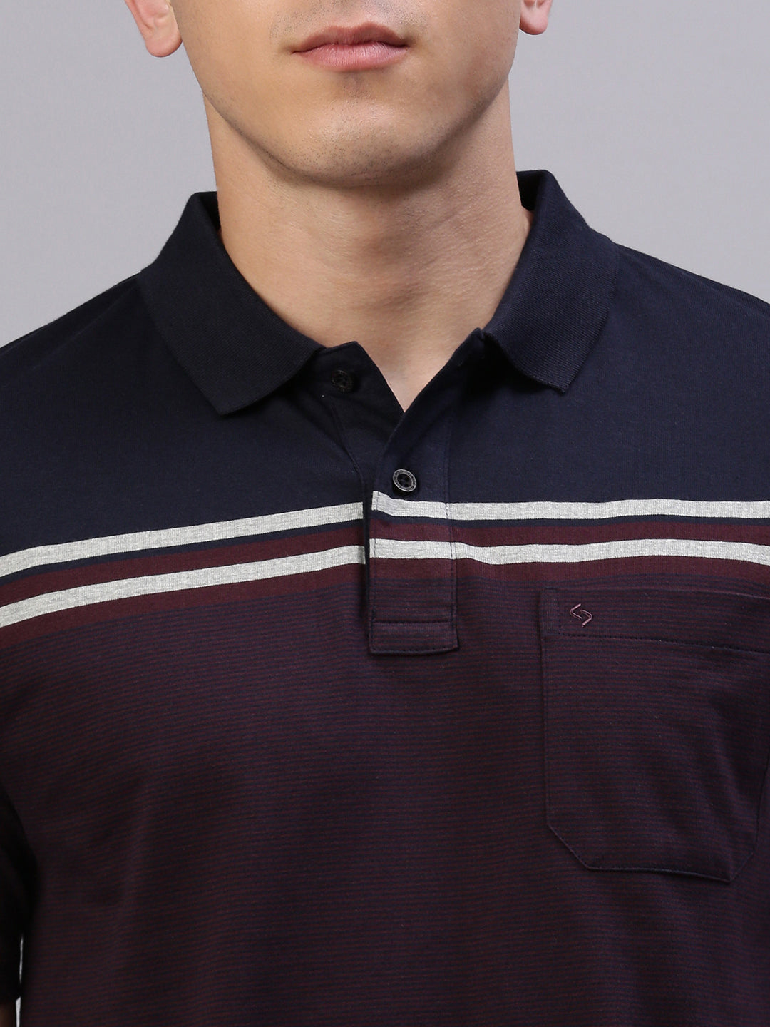 Classic Polo Men's Half Sleeve Burgundy/Navy Blue Polo Neck Authentic Fit Striped T-Shirt||MEL - 265 B AF P