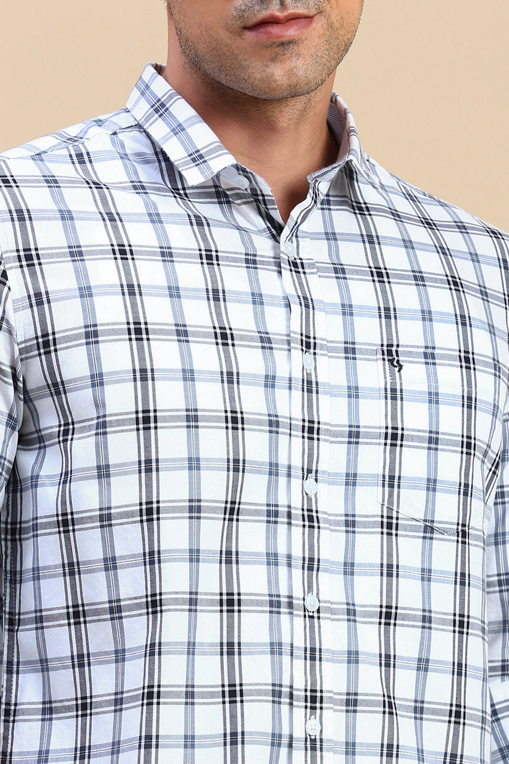 Classic Polo Men's Full Sleeve White/Black Polo Neck Slim Fit Checked Shirt | SP2-CL-76 A-FS-CHK-SF