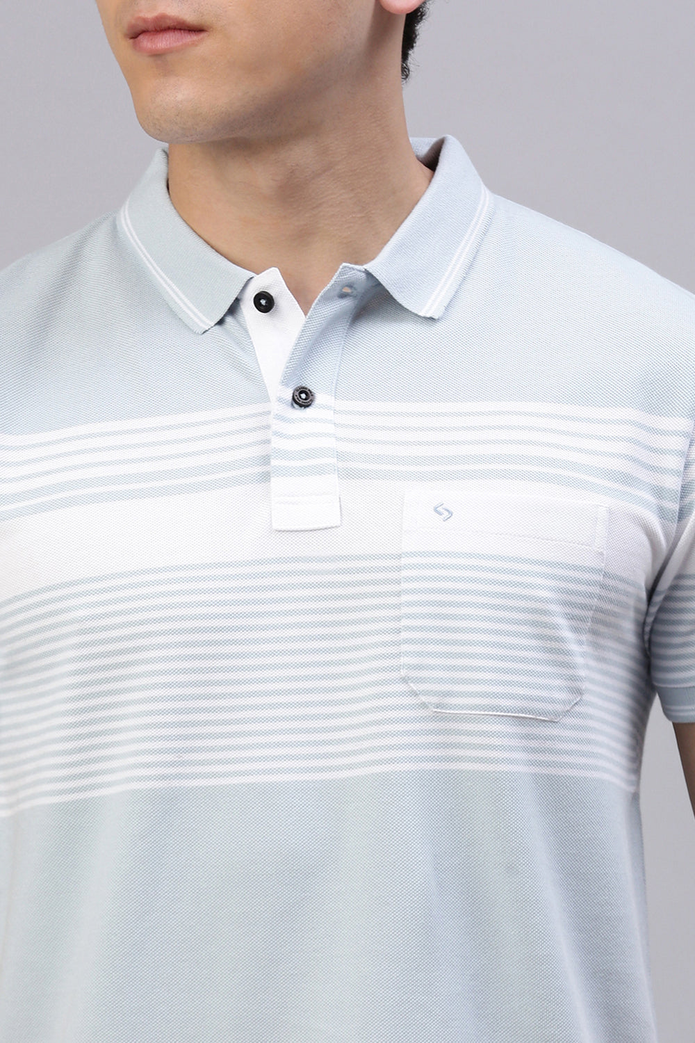 Classic Polo Men's Half Sleeve Grey/White Polo Neck Slim Fit Striped T-Shirt | VTA - 291 B SF P