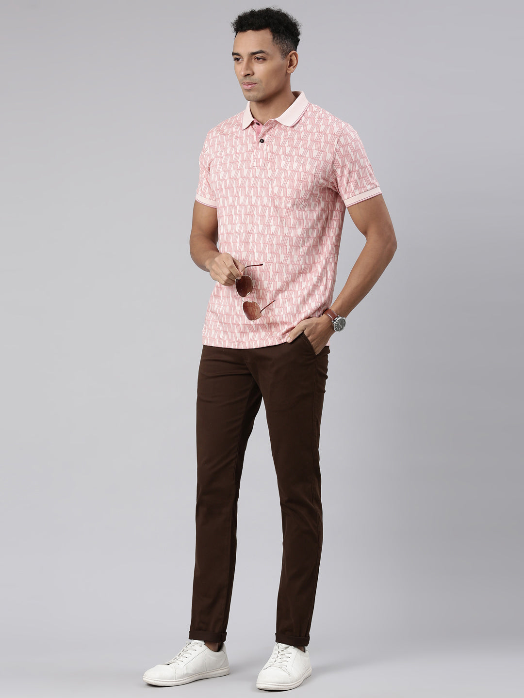 Classic Polo Men's Half Sleeve Peach Polo Neck Cotton Blend Slim Fit T-Shirt | BELLO - 304 A SF P