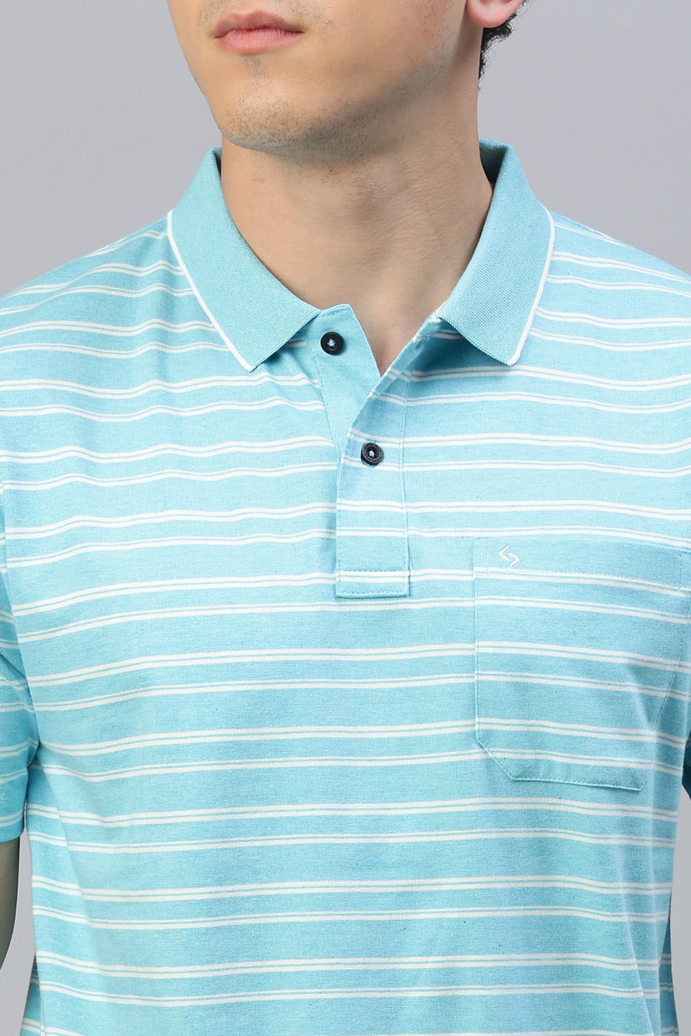 Classic Polo Men's Half Sleeve Lt.Blue/White Polo Neck Authentic Fit Striped T-Shirt