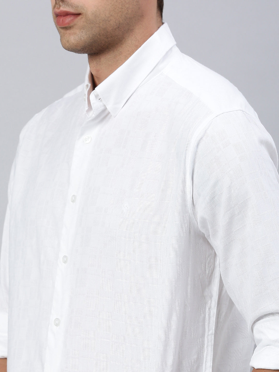 Classic Polo Men's Full Sleeve White Polo Neck Slim Fit Checked Shirt | SP2-CL-35 A-FS-CHK-SF