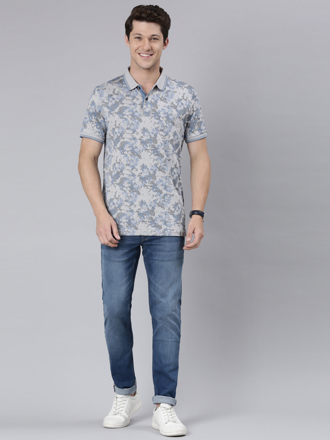 Classic Polo Men's Half Sleeve Lt.Blue Polo Neck Cotton Blend Slim Fit T-Shirt | BELLO - 302 B SF P