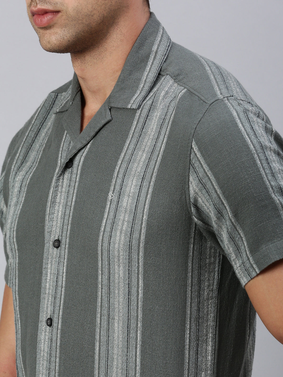 Classic Polo Men's Half Sleeve Olive Polo Neck Slim Fit Striped Shirt | SP2-GN-11 A-HS-STR-BSL