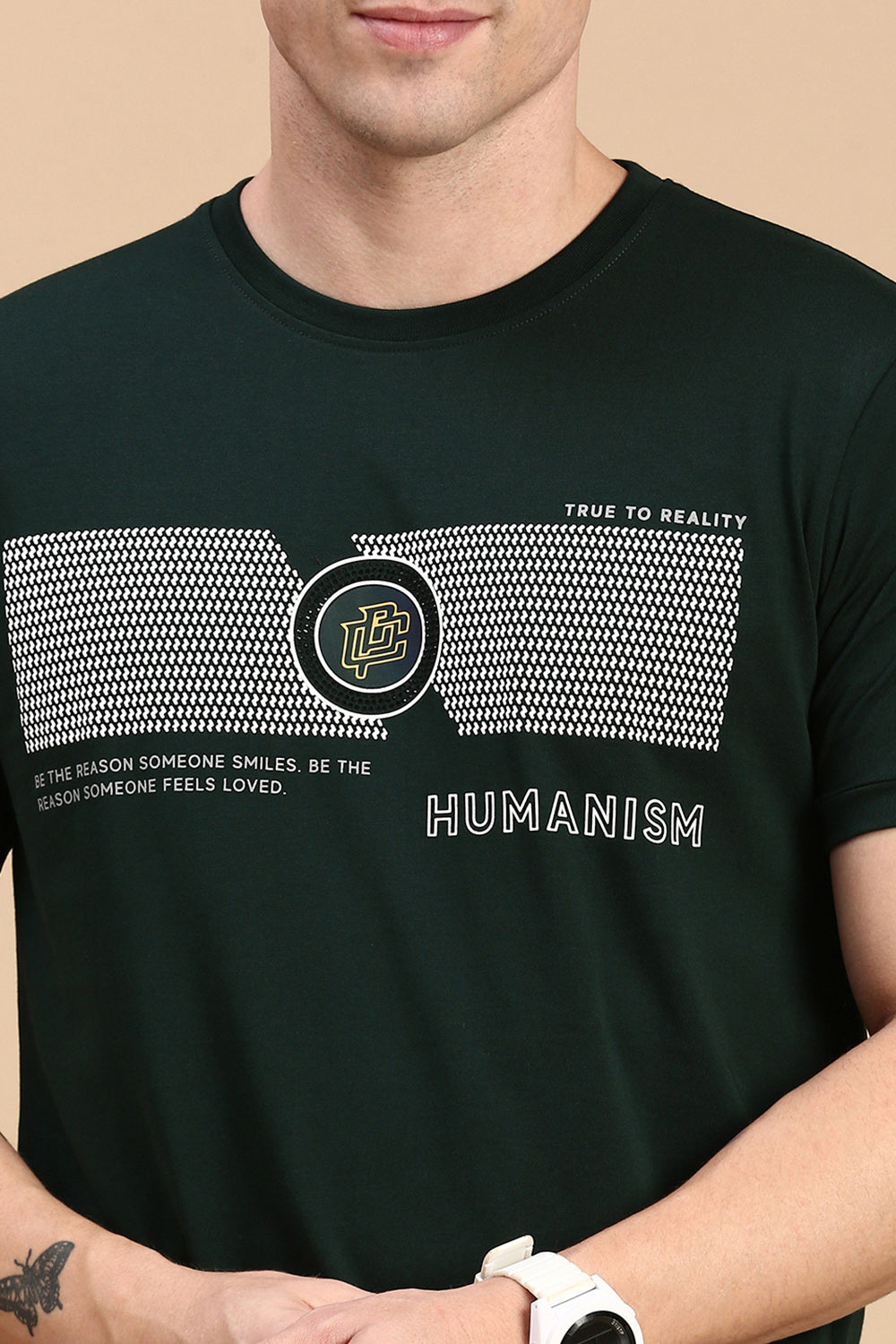 Classic Polo Men's Half Sleeve Dark Green Crew Neck Slim Fit Printed T-Shirt | BALENO - 608 B SF C