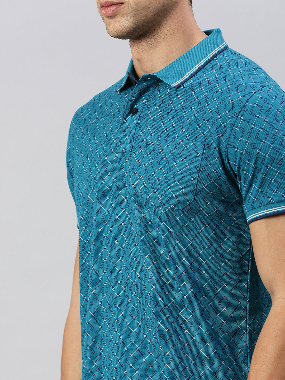 Classic Polo Men's Printed Teal Cotton Slim Fit Half Sleeve T-Shirt | BEAU - 261 B SF P
