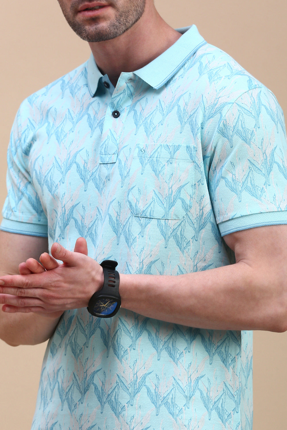 Classic Polo Men's Half Sleeve Green Polo Neck Slim Fit All Over Print T-Shirt | BEAU - 272 A SF P