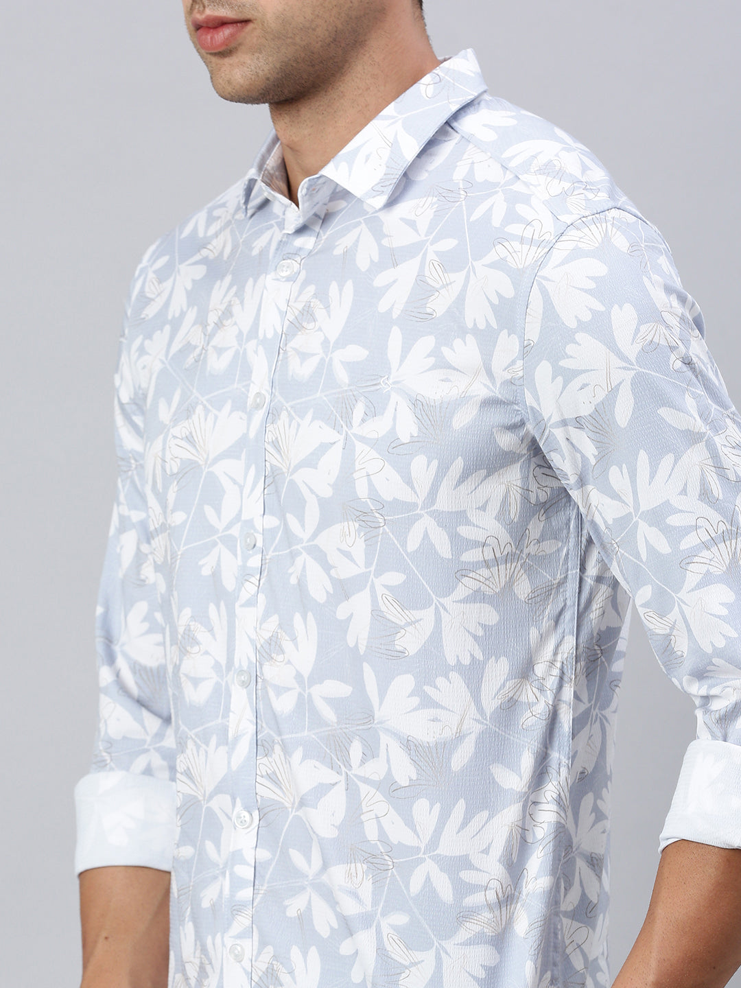 Classic Polo Men's Full Sleeve Lt.Blue/White Polo Neck Slim Fit Printed Shirt | SP2-GN-05 A-FS-PRT-BSL