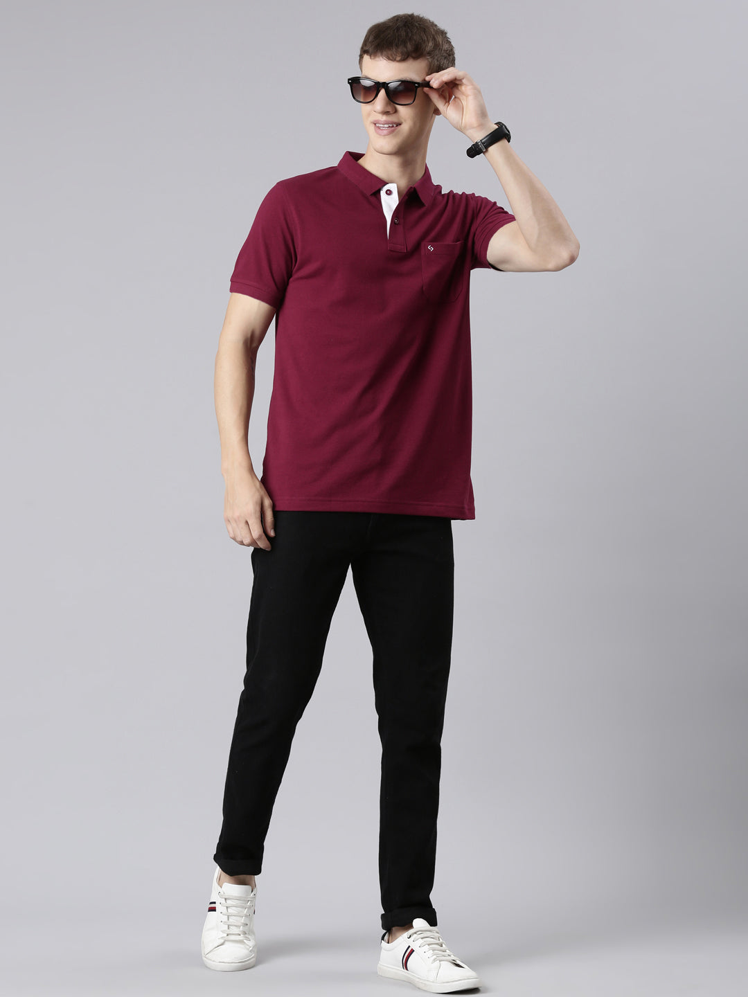 Classic Polo Men's Half Sleeve Burgundy Polo Neck Slim Fit Solid T-Shirt | TOY-VIROK-BURGANDY SF P