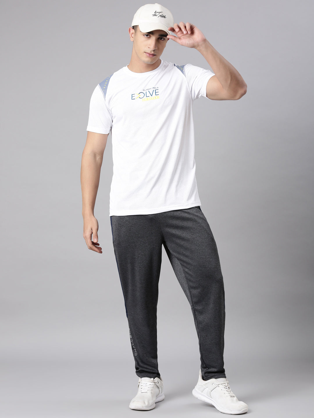 Classic Polo Men's Half Sleeve White/Grey Crew Neck Slim Fit Printed Polyester Active Wear T-Shirt | CP-SPZ-01 A SF C