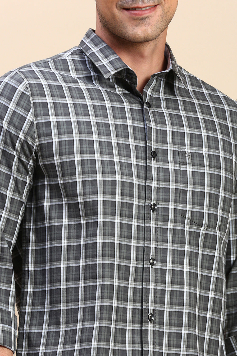 Classic Polo Men's Full Sleeve Olive/White Polo Neck Slim Fit Checked Shirt | SP2-CL-77 A-FS-CHK-SF