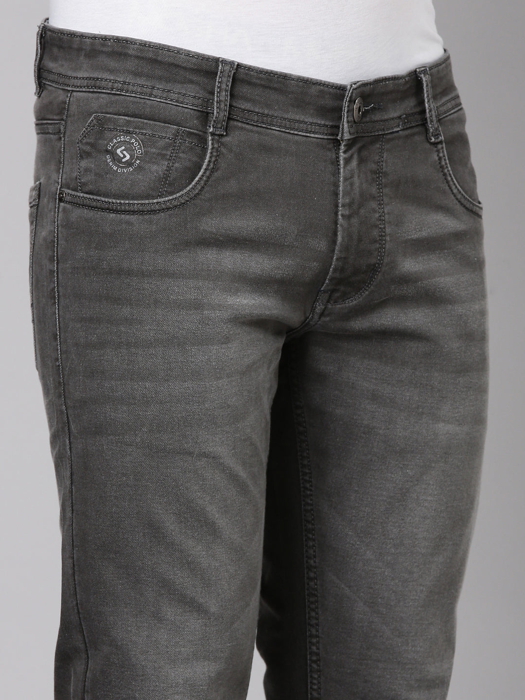 Classic Polo Men's Dark Grey Solid Cotton Slim Fit Jeans | LDMQ2-15-S.GRY-SF