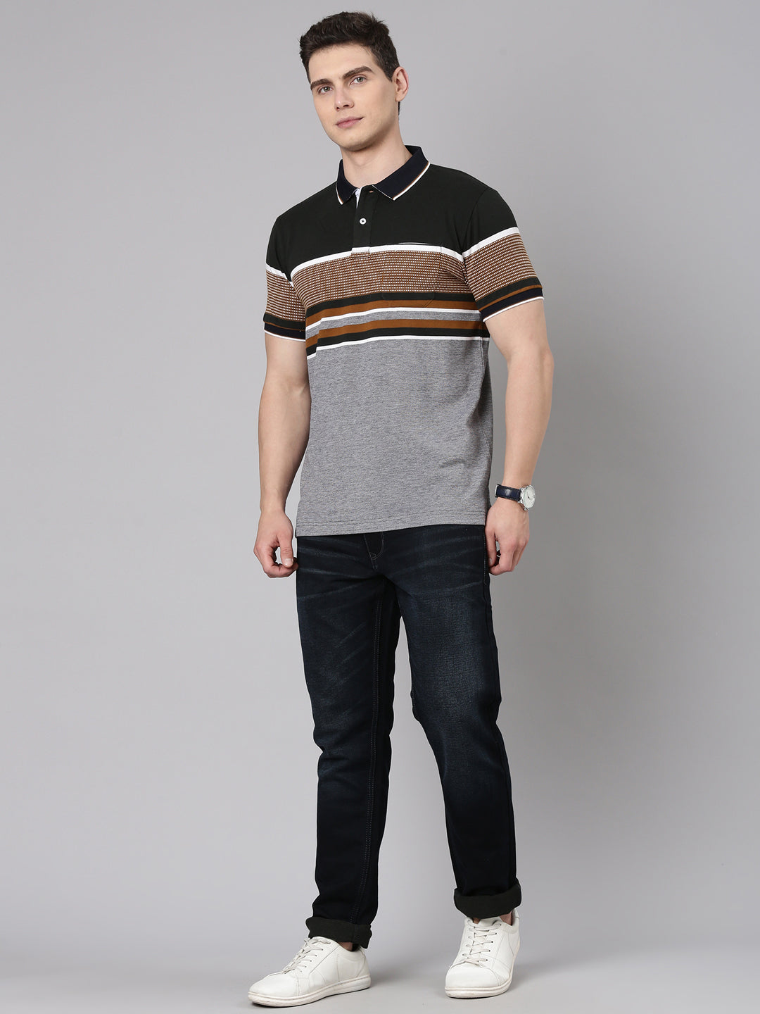 Classic Polo Men's Half Sleeve Multicolor Polo Neck Slim Fit Colorblock Cotton Blend T-Shirt | VTA - 316 B SF P