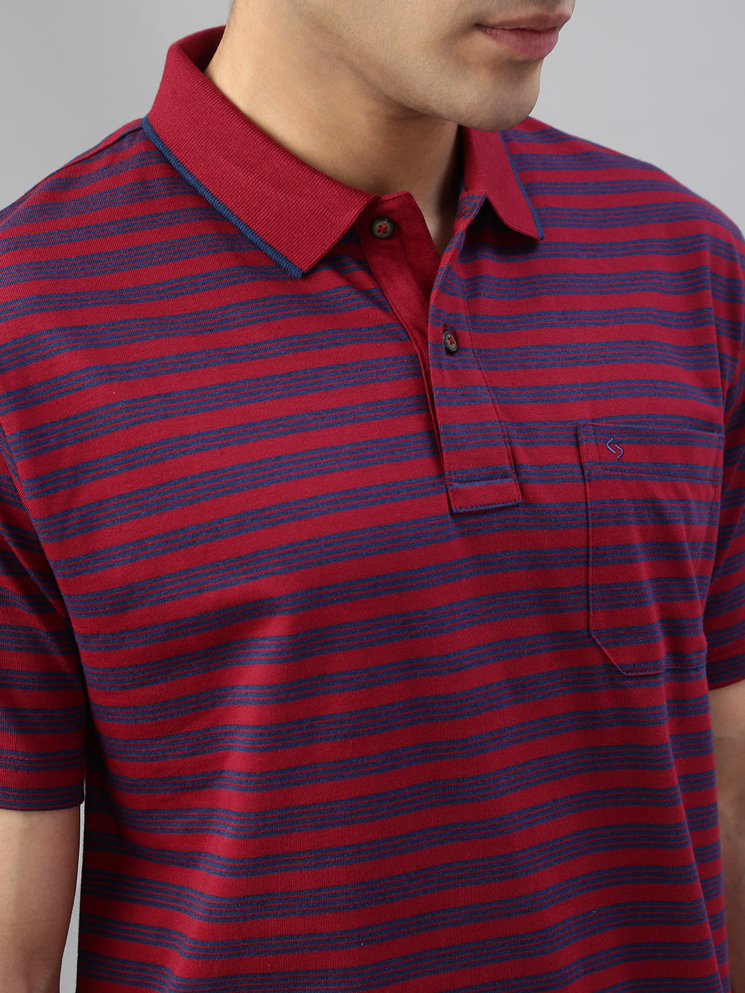 Classic Polo Men's Half Sleeve Maroon/Navy Blue Polo Neck Authentic Fit Striped T-Shirt||FEEDERS - 279 B AF P