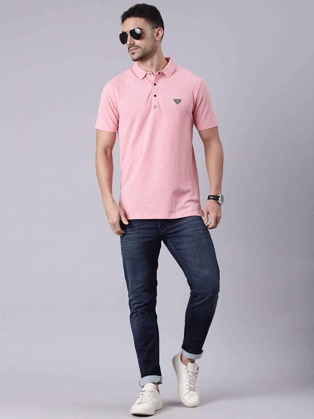 Classic Polo Men's Half Sleeve Pink Polo Neck Slim Fit Solid Cotton T-Shirt | ELITE-POLO-32 A SF P