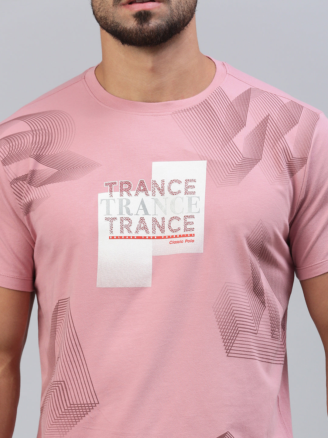 Classic Polo Men's Half Sleeve Dark Pink Crew Neck Slim Fit Printed T-Shirt||BALENO - 623 A SF C