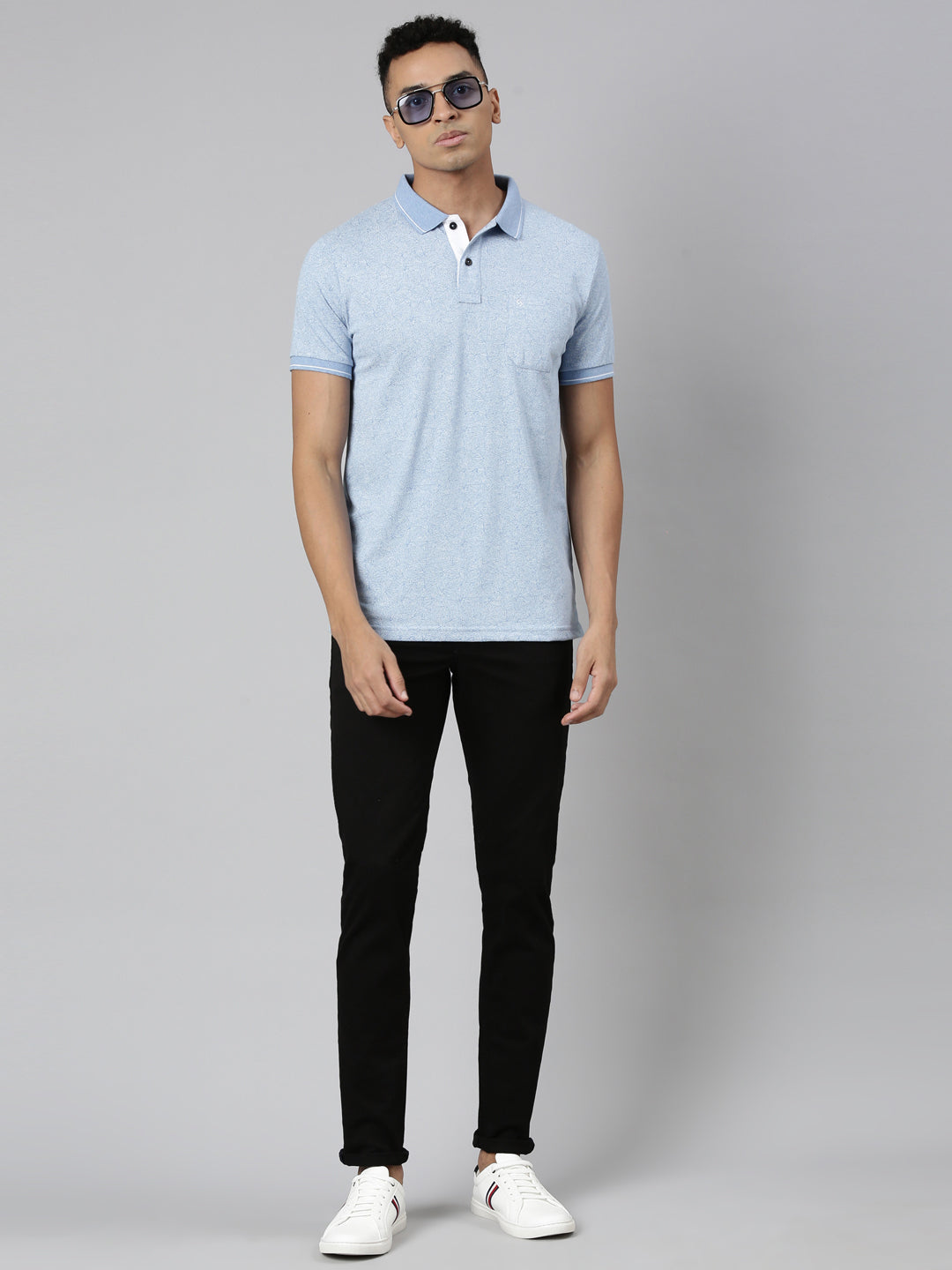 Classic Polo Men's Polo Neck Cotton Blue Slim Fit Printed T-Shirt | BELLO-259 A SF P