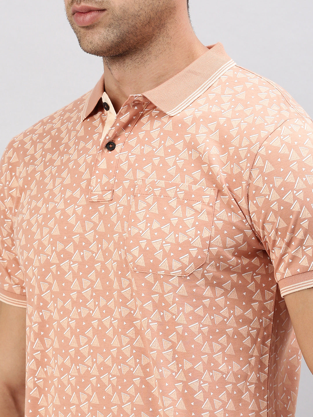 Classic Polo Men's Printed Peach Cotton Slim Fit Half Sleeve T-Shirt | BELLO - 293 A SF P