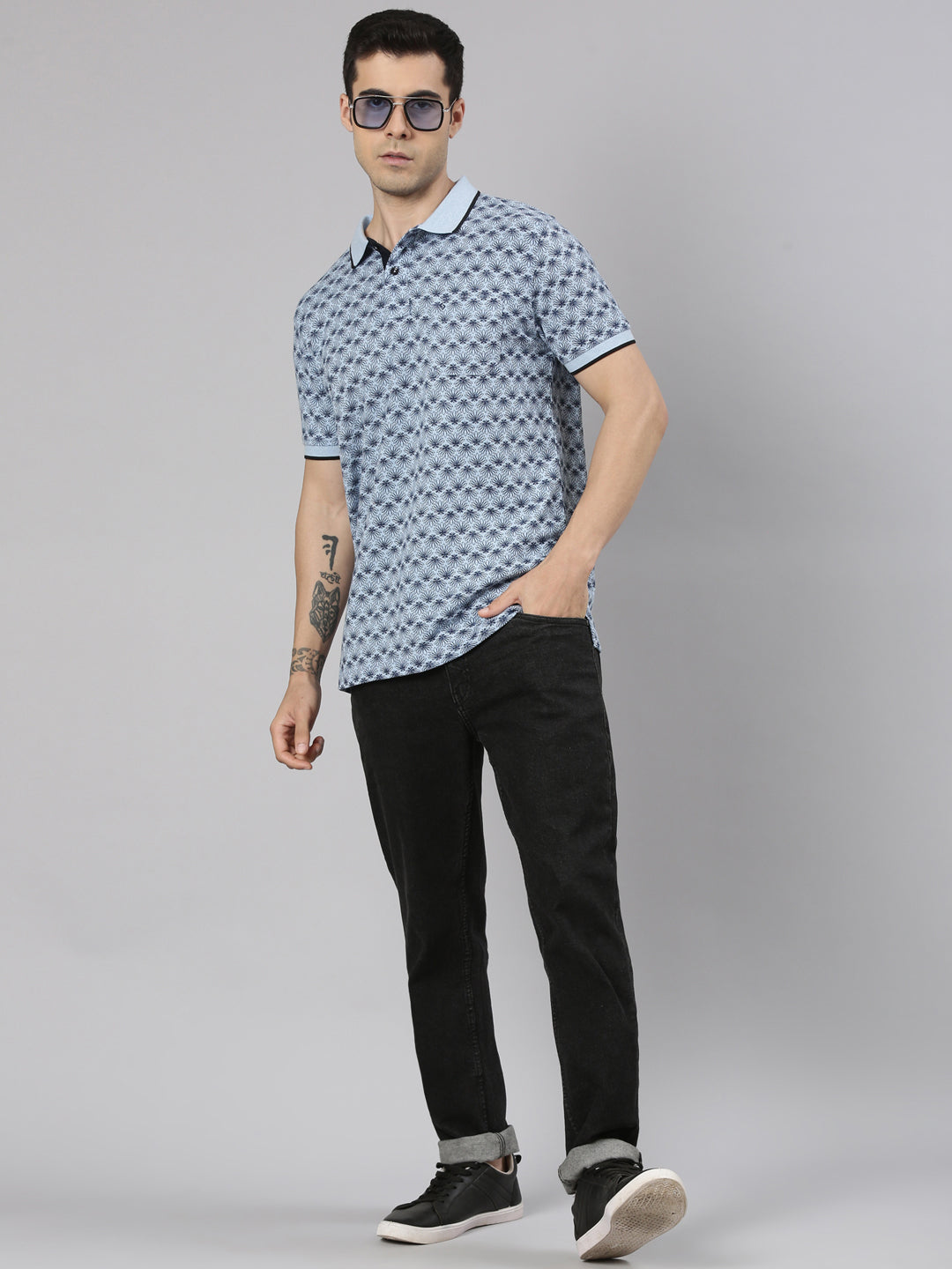 Classic Polo Men's Half Sleeve Multicolor Polo Neck Slim Fit All-Over Print Cotton T-Shirt | BEAU - 282 A SF P