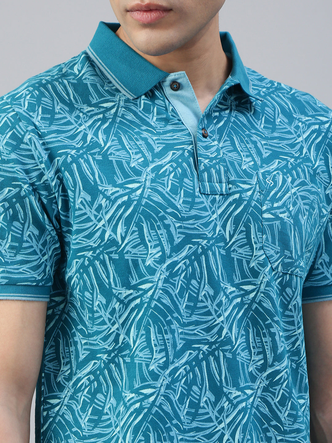 Classic Polo Men's Half Sleeve Teal Blue Polo Neck Slim Fit All Over Print T-Shirt||BEAU - 278 B SF P