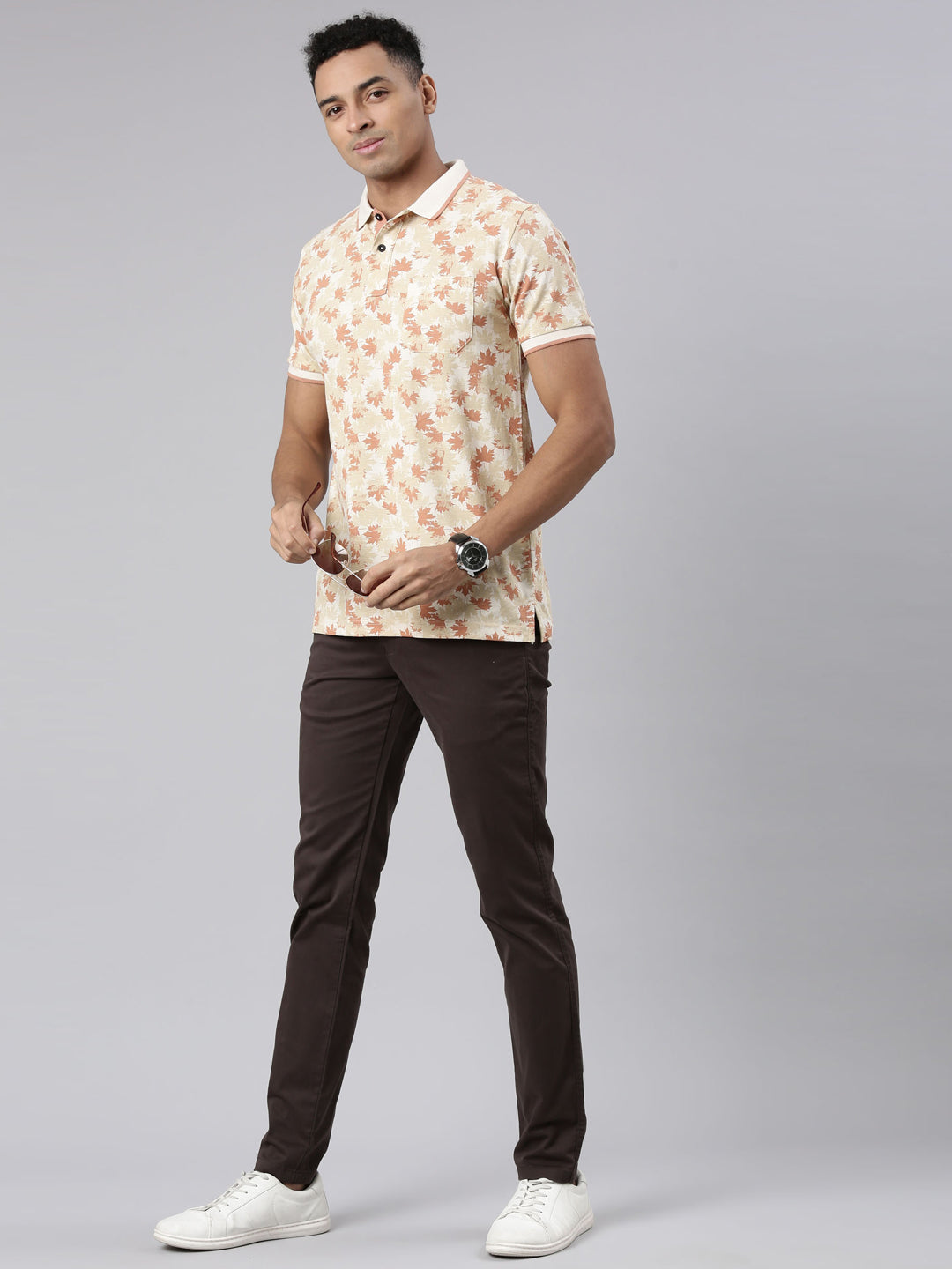 Classic Polo Men's Half Sleeve Lt.Orange/Peach Polo Neck Cotton Blend Slim Fit T-Shirt | BEAU - 268 A SF P