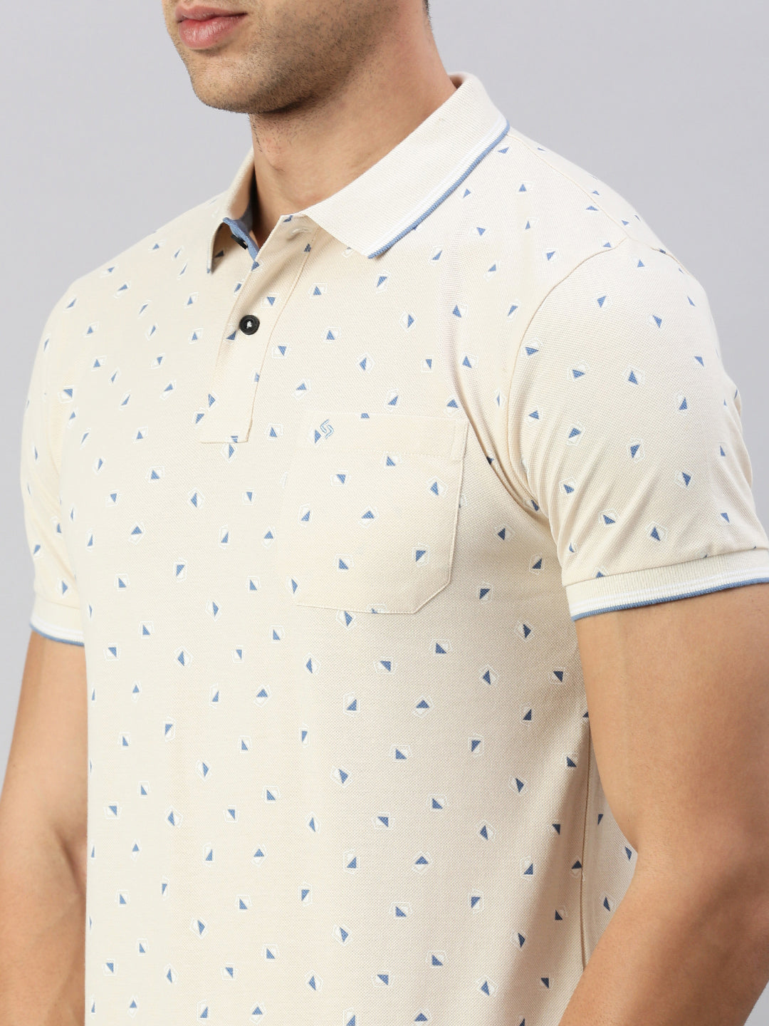 Classic Polo Men's Printed Beige Cotton Slim Fit Half Sleeve T-Shirt | BEAU - 263 A SF P