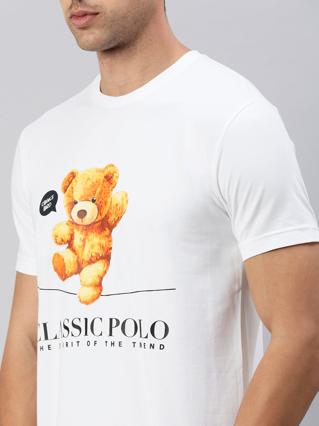 Classic Polo Men's Half Sleeve White Crew Neck Slim Fit Printed T-Shirt | BALENO - 602 B SF C