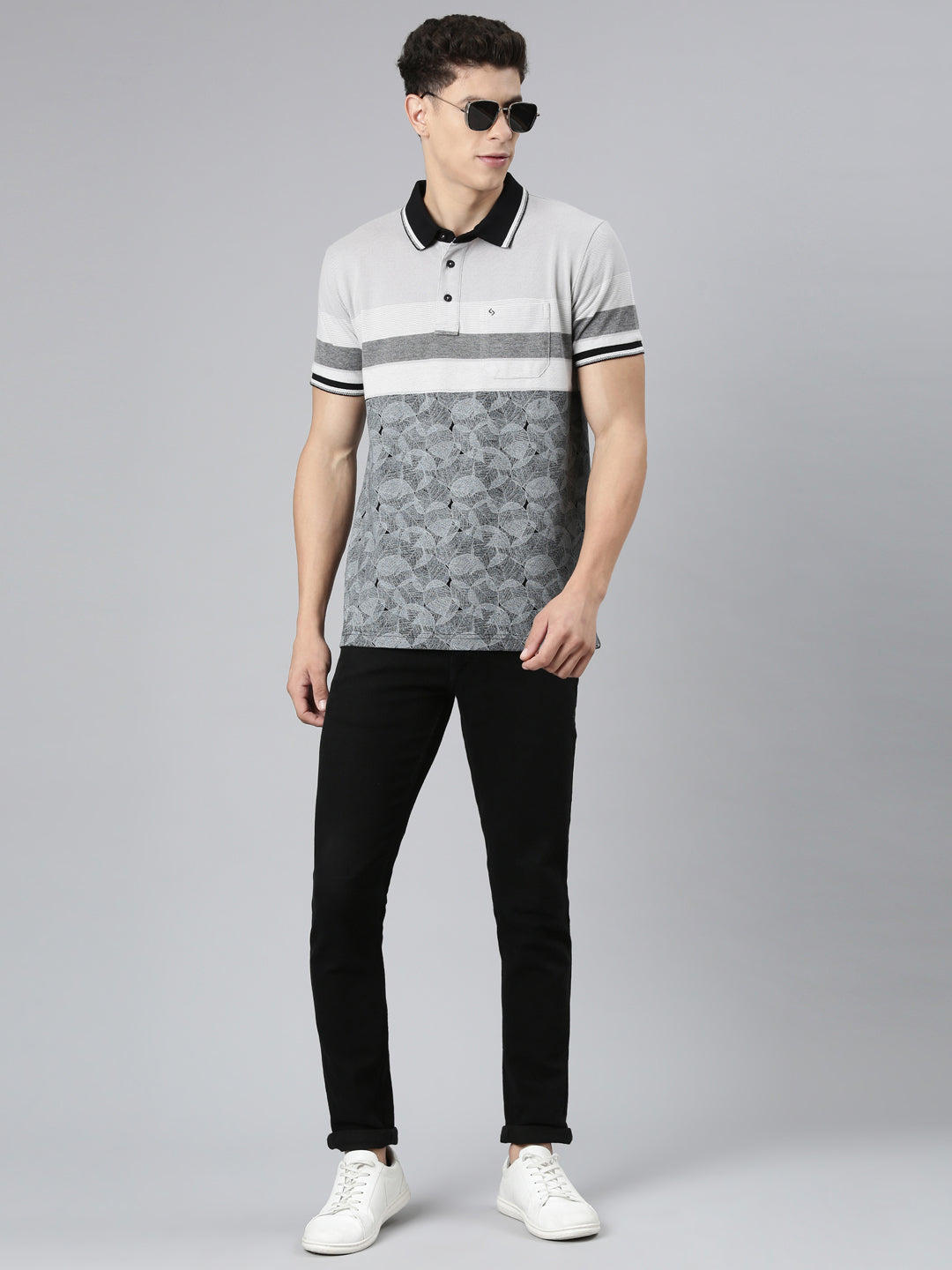 Classic Polo Mens Printed Grey/Black Polo Neck Slim Fit T-Shirt | VTA - 266 B SF P