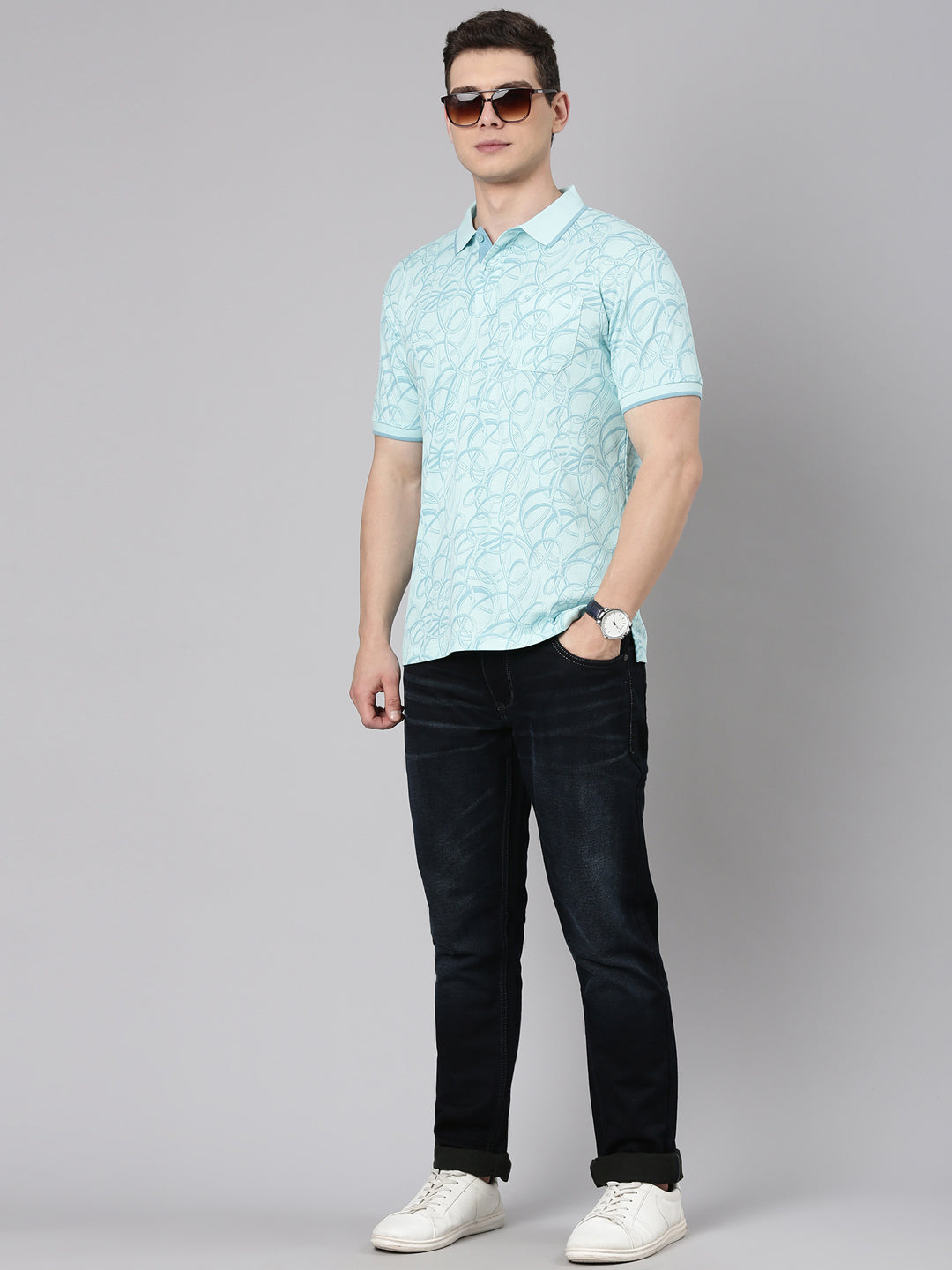 Classic Polo Men's Half Sleeve Lt.Green Polo Neck Slim Fit All Over Print Cotton T-Shirt | BEAU - 286 A SF P
