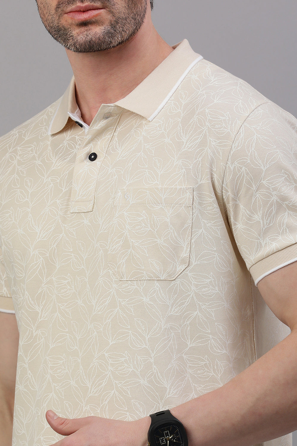 Classic Polo Men's Half Sleeve Beige Polo Neck Slim Fit All Over Print T-Shirt | BEAU - 273 B SF P