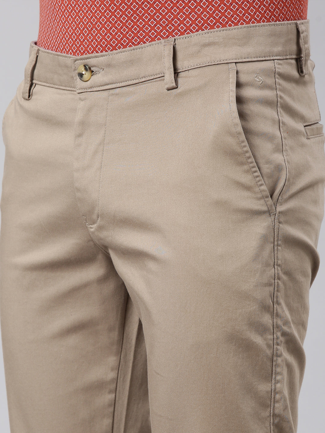 Classic Polo Men's Khaki Cotton Lycra Moderate Fit Trousers | TRS-MELLOW-KHA MF LY