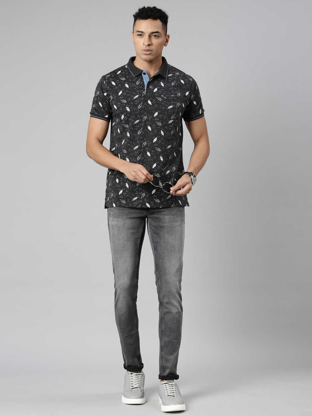 Classic Polo Men's Polo Neck Cotton Black Slim Fit Printed T-Shirt | BELLO-256 A SF P