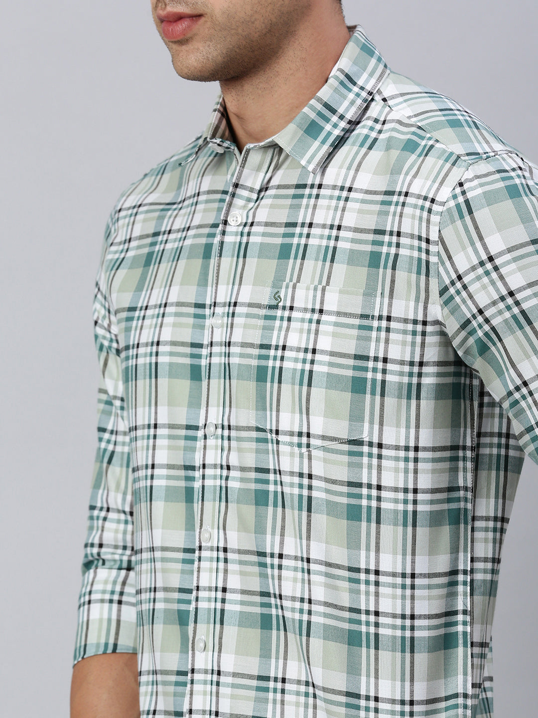 Classic Polo Men's Full Sleeve Green/White Slim Fit Checked Casual Shirt | SP2-CL-31 A-FS-CHK-SF