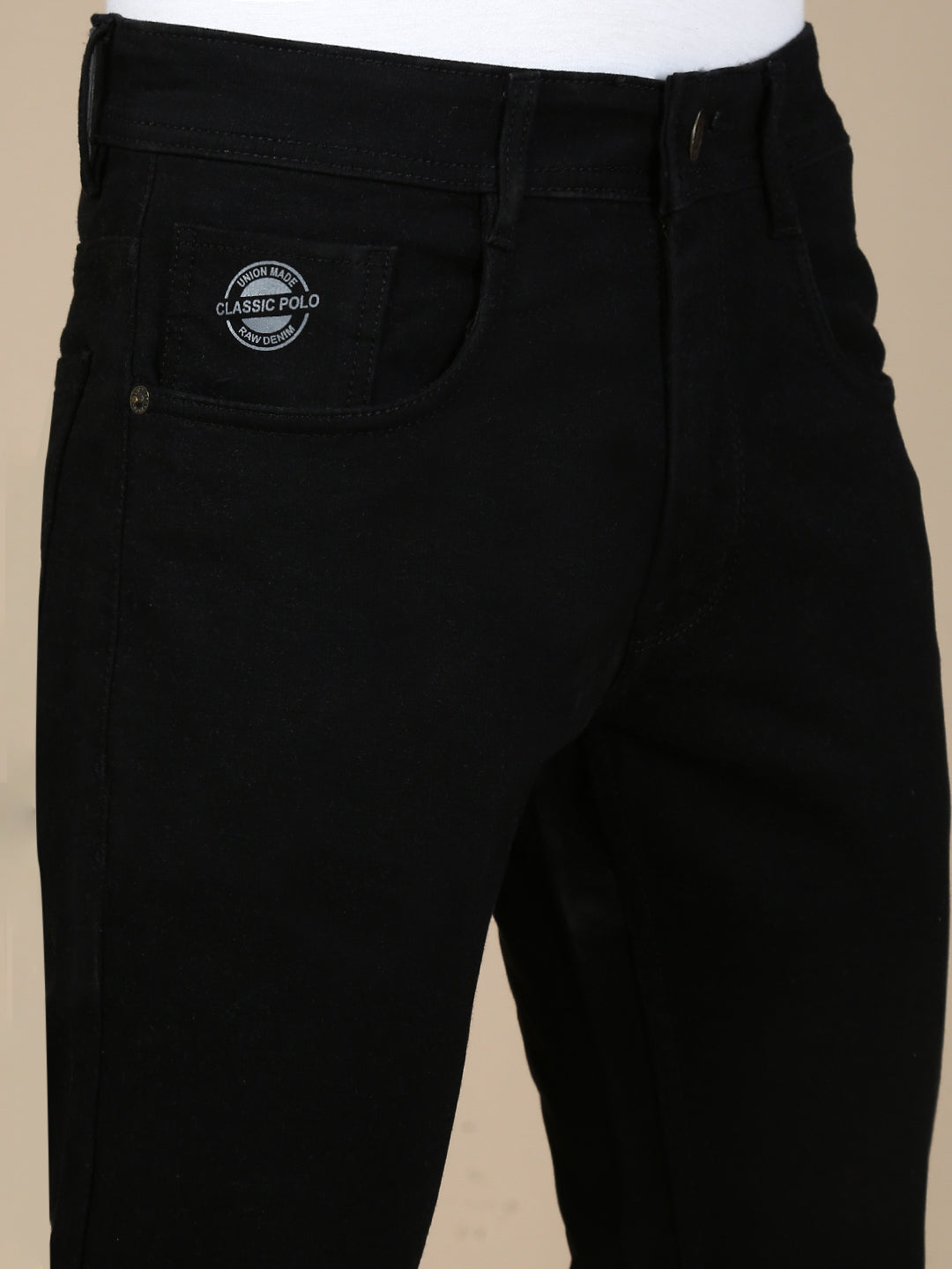 Classic Polo Men's Black Slim Fit Solid Denim||CPDQ1-15-BLK-AF