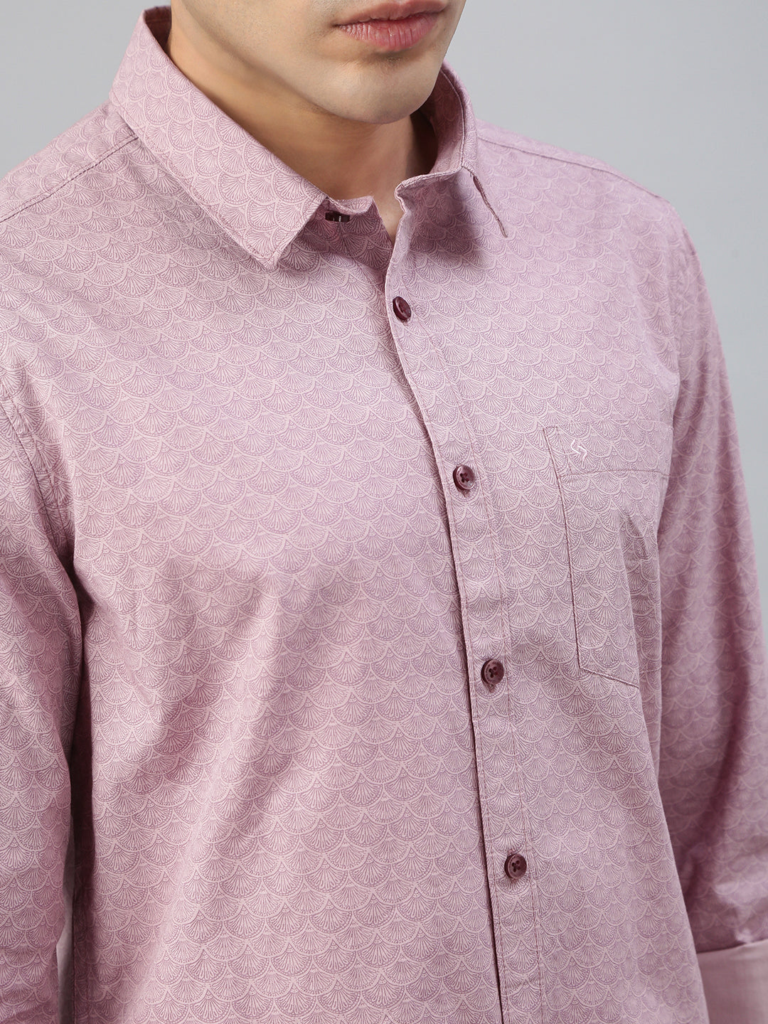 Classic Polo Men's Full Sleeve Lt.Pink Polo Neck Slim Fit All Over Print Shirt||SP2-CL-79 A-FS-PRT-SF
